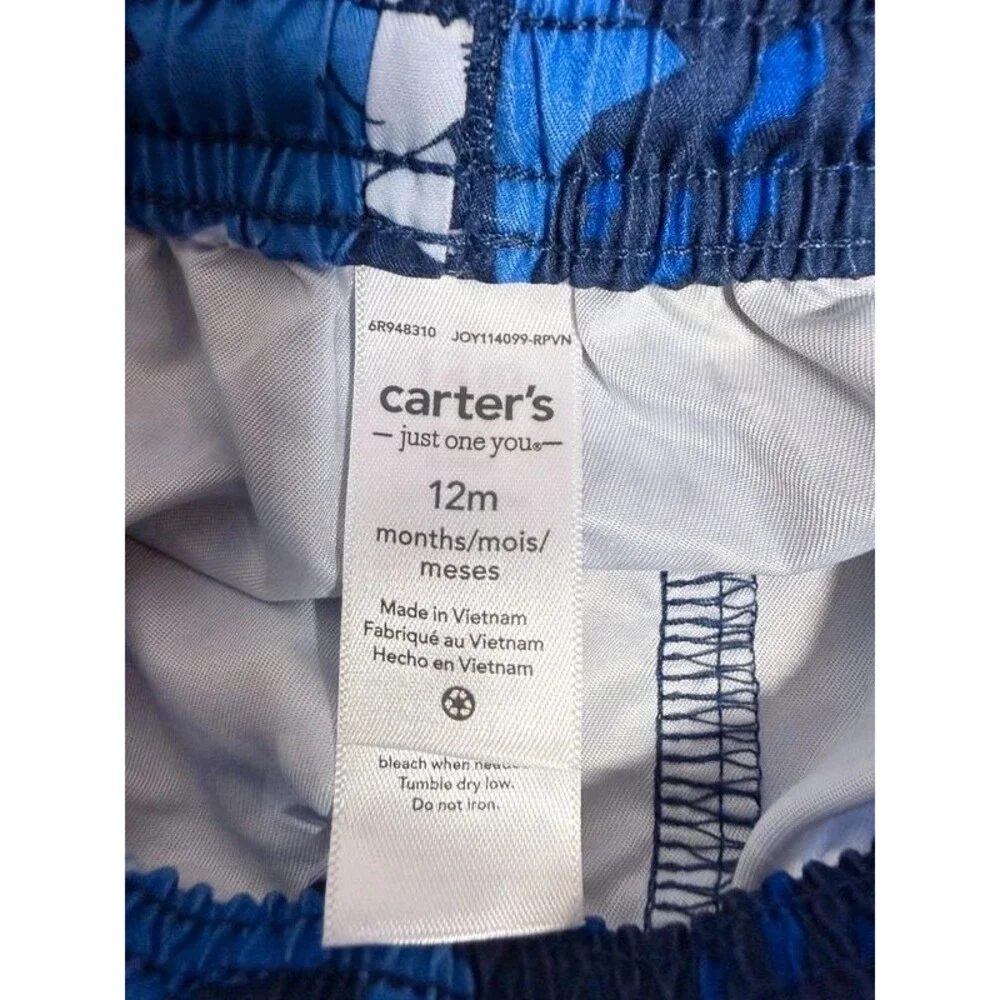 Carter’s Blue Shark Long Sleeve Rash Guard Top & Swim Trunks Baby Boys 12M 7118
